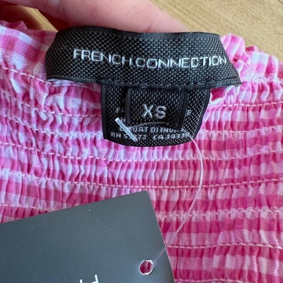 NWT French Connection gingham Artina SS Smocked Top - Picture 4 of 8